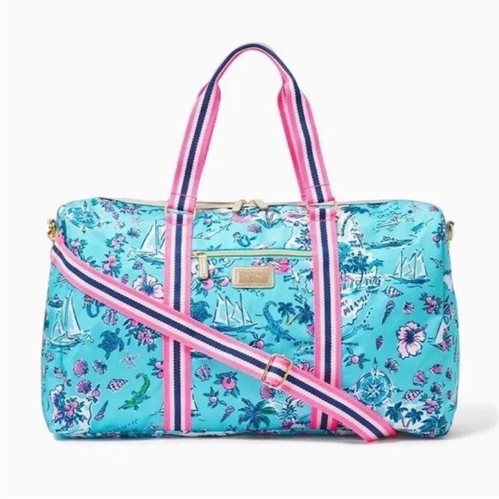 Brand New Lily Pulitzer Overnight Floral Blue Duffel Bag
